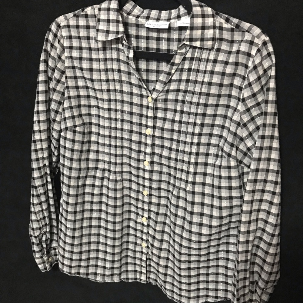 Small Petite Liz Claiborne Black and White Top